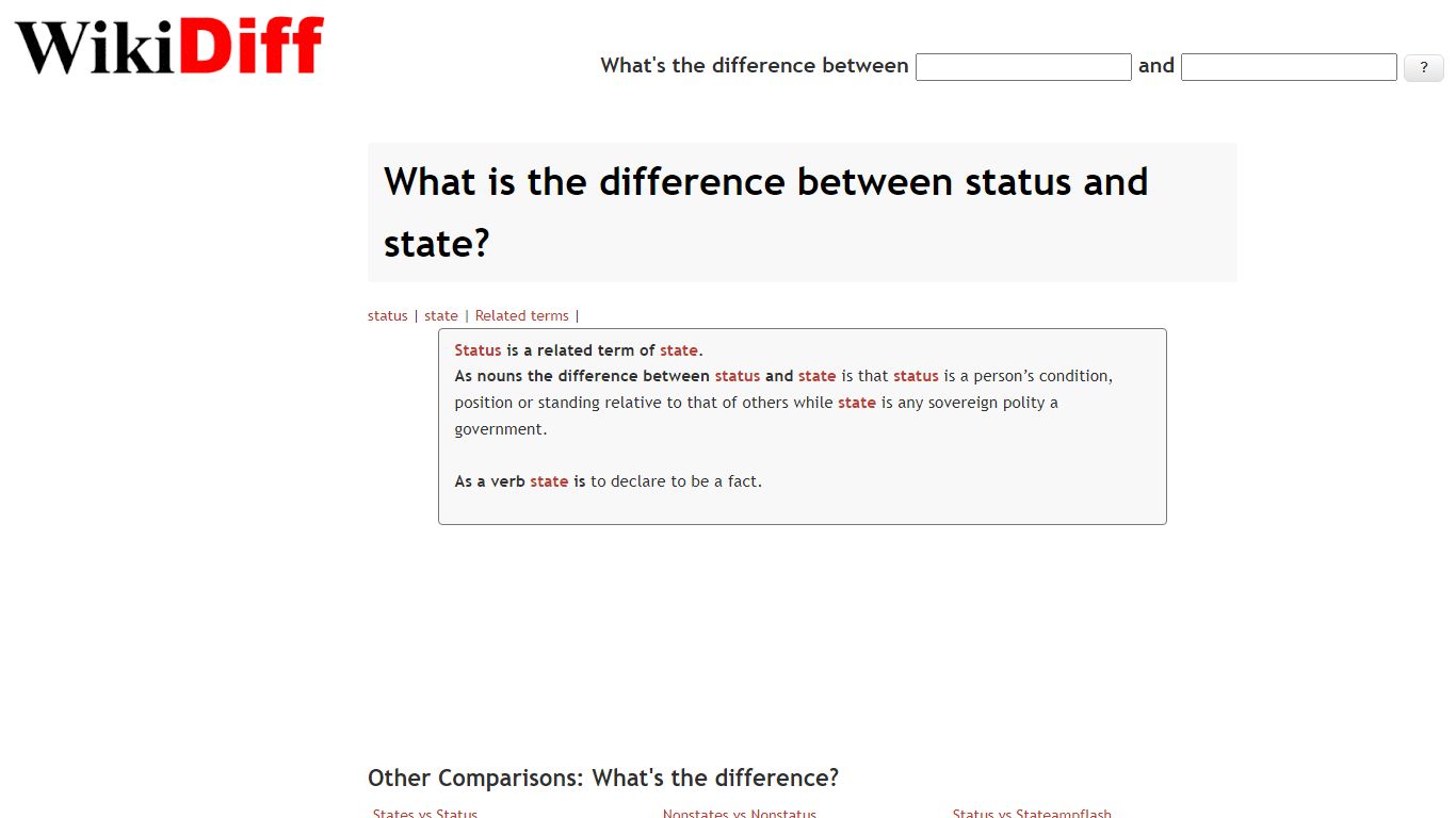 What is the difference between status and state? | WikiDiff