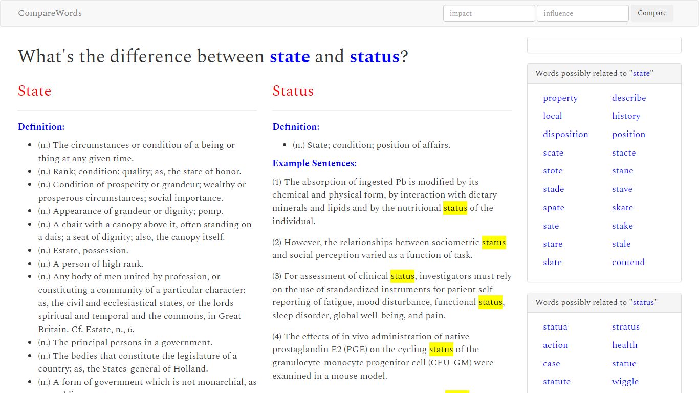 State vs. Status | the difference - CompareWords